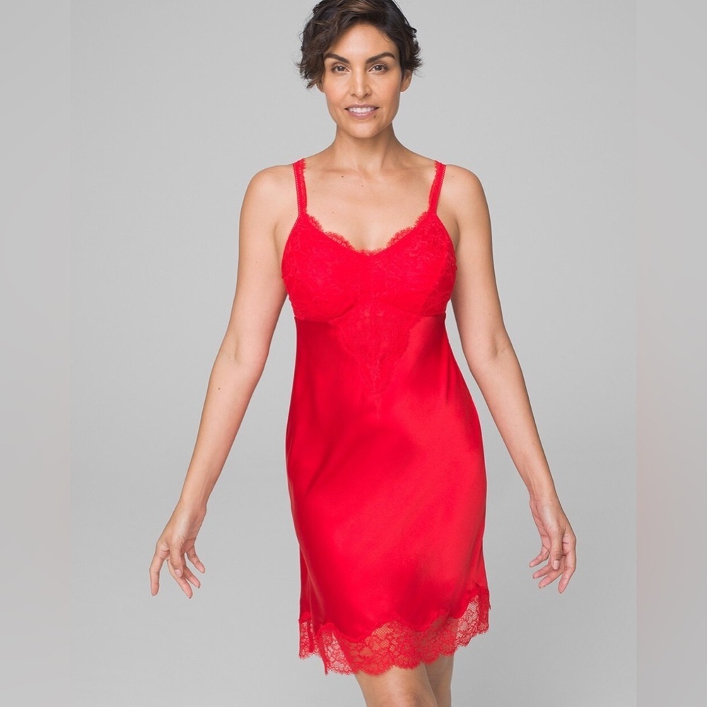 NWT Soma Sensuous 100% Silk Lace Chemise Cherry Red Luxury Sleepwear Sz Large